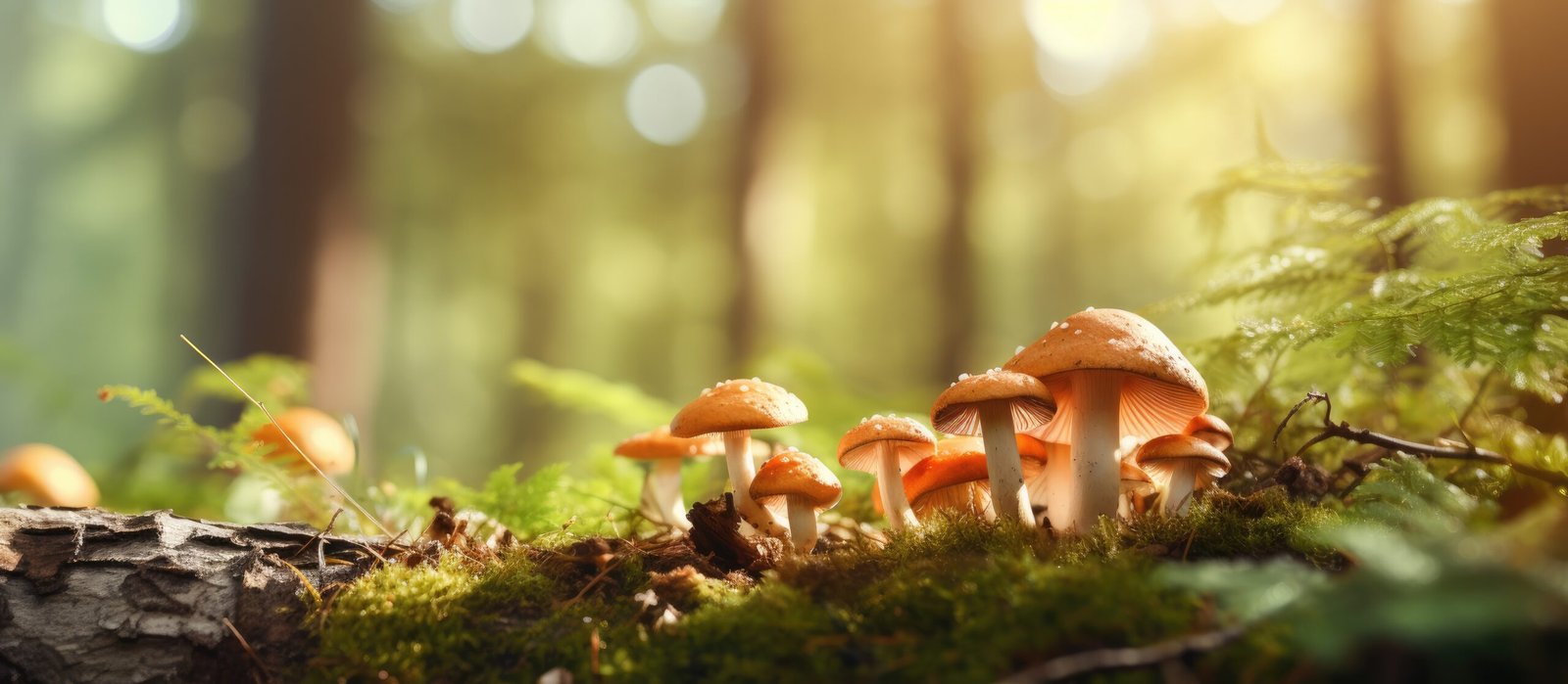 The banner displays a scene of ripe mushrooms in a summer forest, with copy space available.